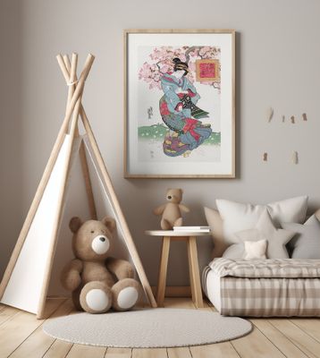 Japanese Woman (1828) Vintage Woodblock Print With Boarder