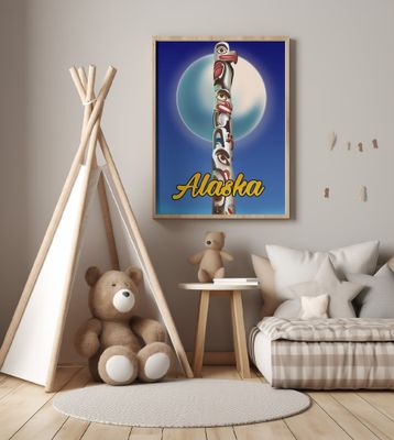 Alaska Totem Pole Travel Poster
