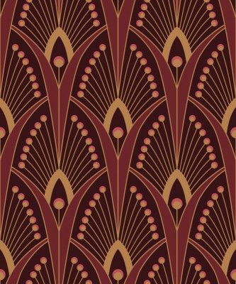Geometric Art Deco Peacock Feathers Syrah Red
