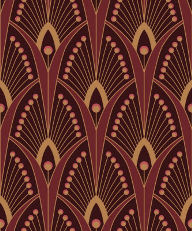 Geometric Art Deco Peacock Feathers Syrah Red