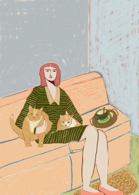 Cat lady on couch
