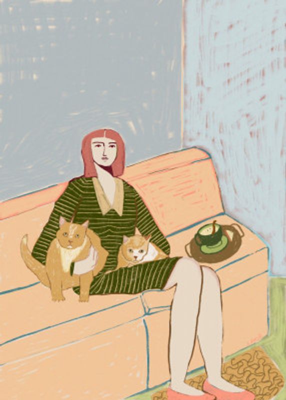 Cat lady on couch