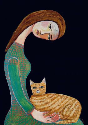 Woman with Cat painting