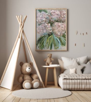 Pink Hydrangeas with Green Leaves