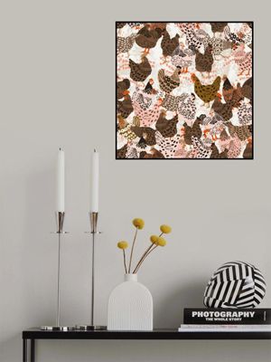 Brown chicken family pecking on the ground pattern