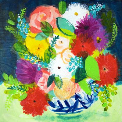 Summer Bouquet With Blue and White Vase III
