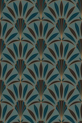 Art Deco Palm Leaves Fan Teal