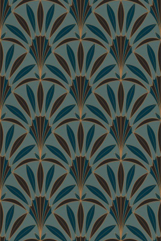 Art Deco Palm Leaves Fan Teal