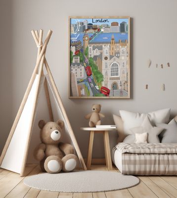 London City with View of the Thames River and Big Ben by Artist Carla Daly