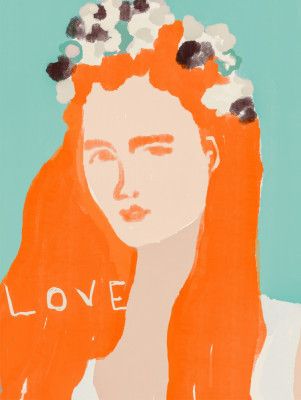 Woman with Orange Hair Adorned with Flowers