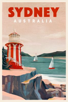 Sydney Australia Lighthouse Nautical Travel Art