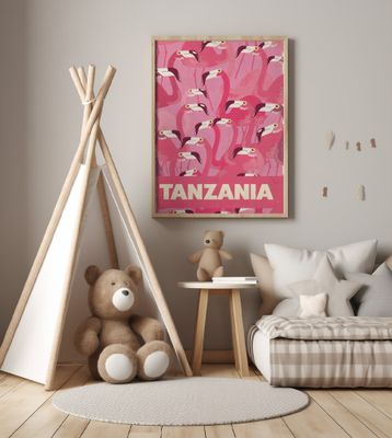 Tanzania Flamingos vintage travel poster