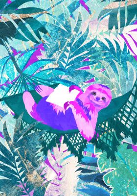 Pink and Green Neon Sloth in Hammock
