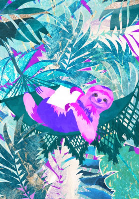 Pink and Green Neon Sloth in Hammock
