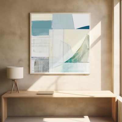 Abstract Blue and White Shapes Neutral No 1 Print