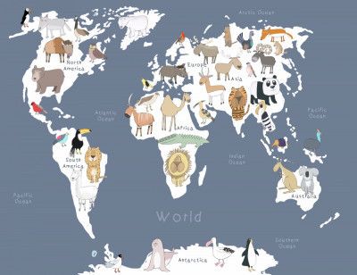 Illustrated Map of the World with Cute Animals
