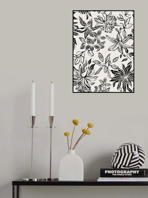 Linocut Flowers Black and White