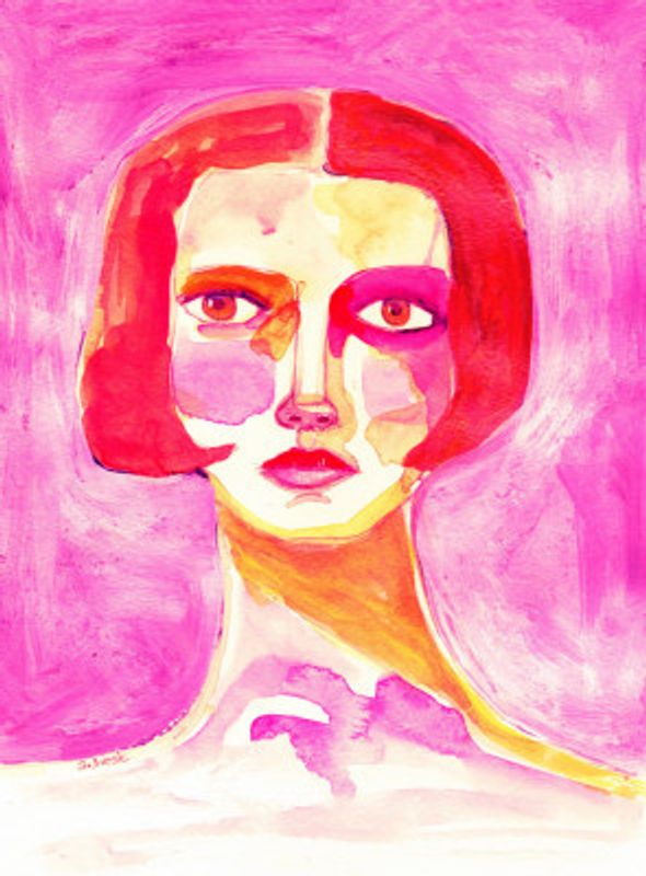 Lady with Bob haircut Hot Pink