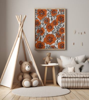 Flowers In The Garden Red and Grey