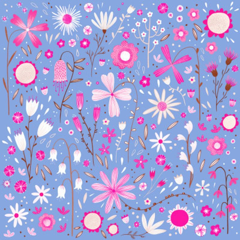 Fresh Flowers Pink And Blue