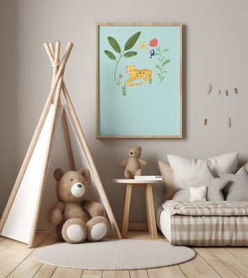 Sweet Jungle Leopard &amp; flowers Simple Boho Kids &amp; baby nursery tropical jungle theme