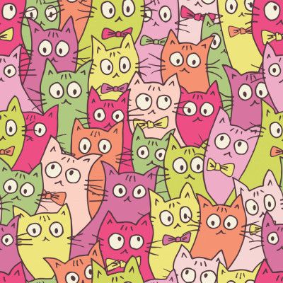 Crazy Cats - Pink and Green - Pattern