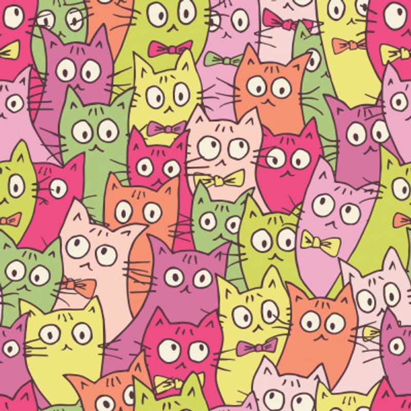 Crazy Cats - Pink and Green - Pattern