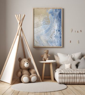 Swirling Blue and Gold Patterns Resembles a Cosmic Landscape