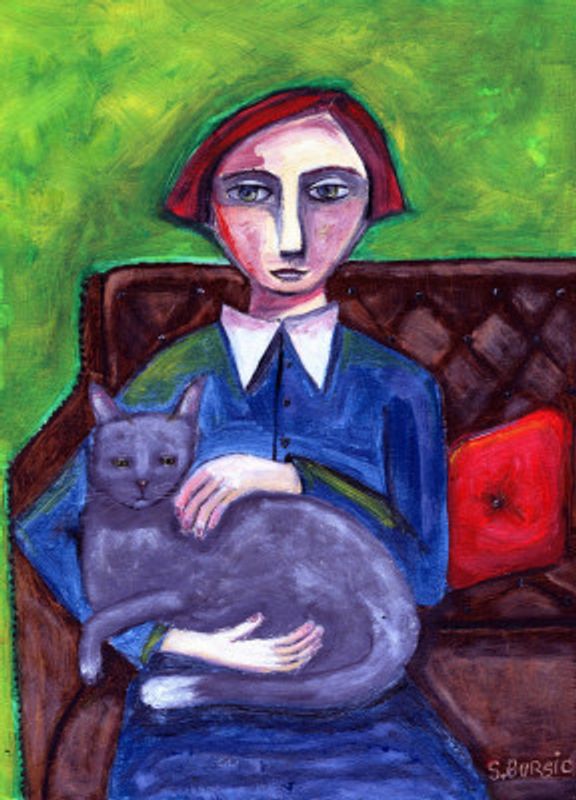 Lady on Couch with cat