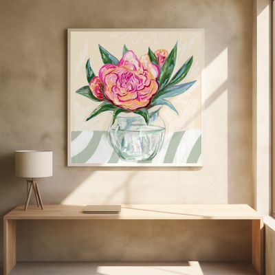 Peony in Glass Vase