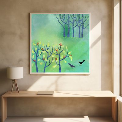 Green Landscape With Birds And Trees