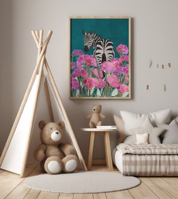 Zebra in a field of flowers