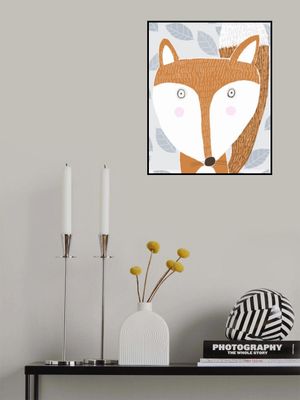 Cute Red Fox with Grey Leaf Pattern by Artist Carla Daly