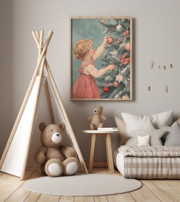 Young Girl At Chritmas Tree 1950s Style