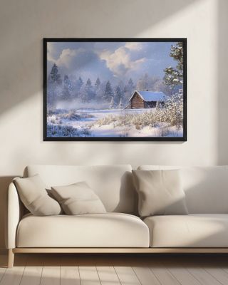 Cabin In Snowy Winter Landscape