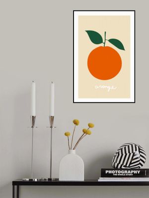 Stylized Orange With Dark Green Leaves