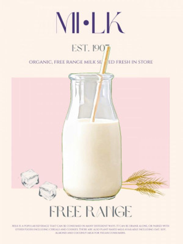 Organic Free Range Milk in a Clear Bottle with Straw