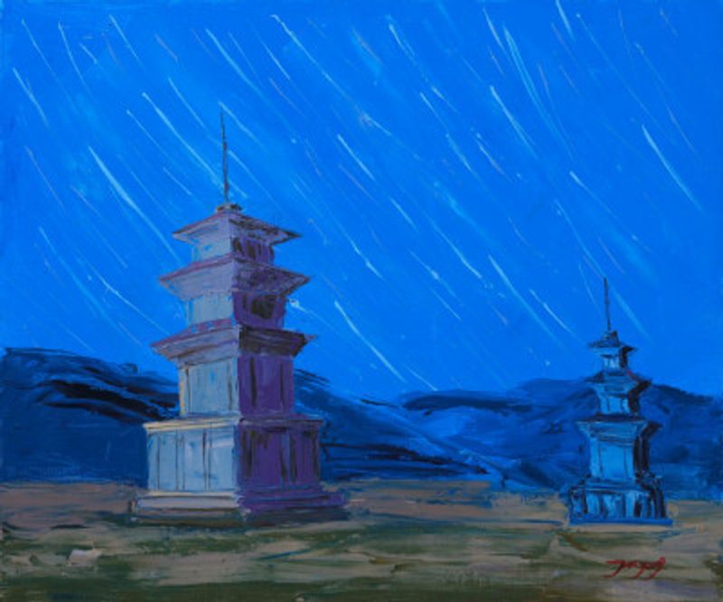 Threestory stone pagoda at Gamsansa Temple Site in Gyeongju Korea