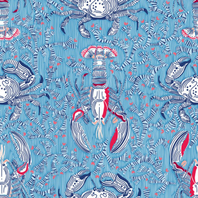Lobster and crab coastal nostalgia summer blue pattern