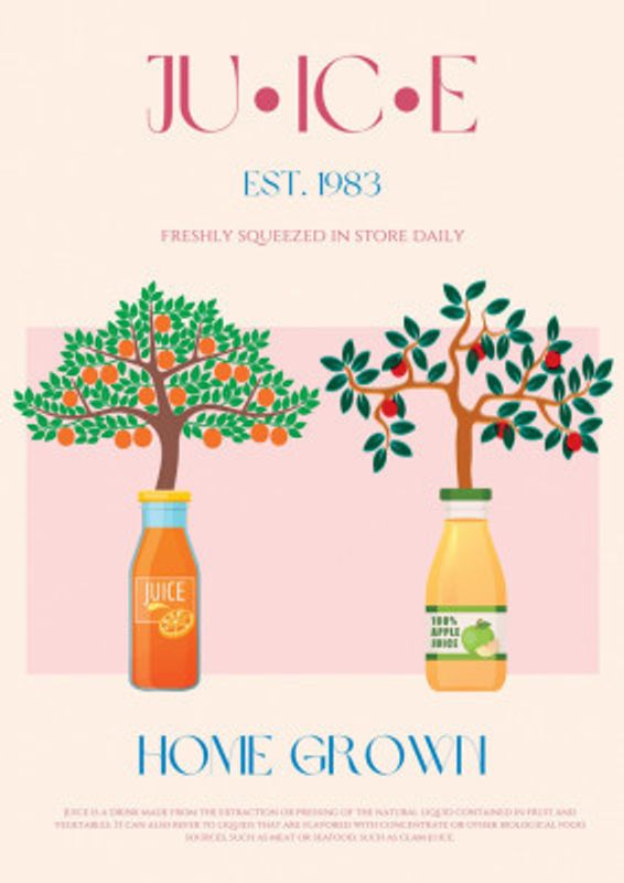 Orange and Apple Trees with Juice Bottles