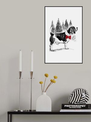 Winter Scenes: Holiday Dog In Snow With Red Bow 1