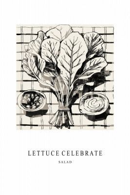 Black And White Ink Illustration Of Salad Ingredients