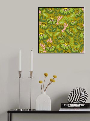 Maximalism 70s Retro Flowers Meadowland Green pattern