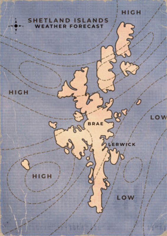 Vintage Shetland Island Weather Map