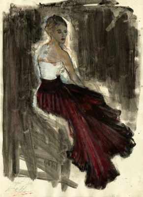 A Woman in a Red Flowing Skirt