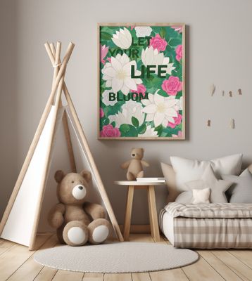 Roses and Lotuses with lush green leaves