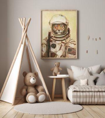 Tiger In A Vintage Astronaut Suit