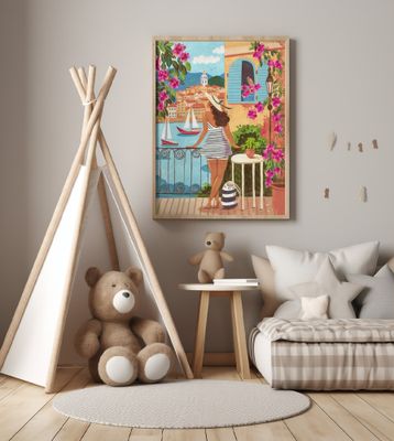 Travel poster woman in Saint-Tropez, France