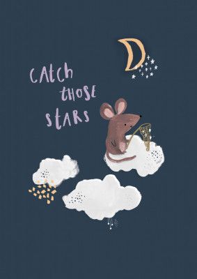 Catch Those Stars mouse on cloud - Simple Cute Kids &amp; baby nursery