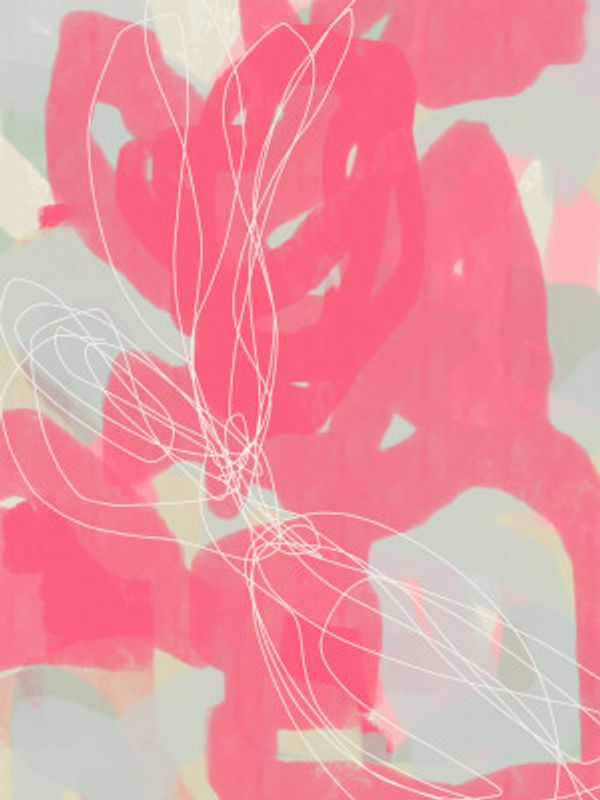 Abstract Painting. Brush strokes in pink, grey and white.